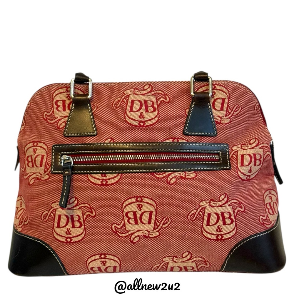 Dooney & Bourke Donegal Crest Dome Satchel Red and Cream / Dk Brown Leather